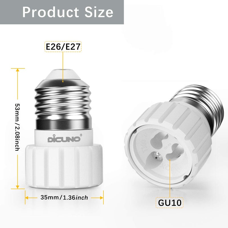 DiCUNO E26 to GU10 Adapter 160â„ƒ Heat Resistant Maximum Wattage 200W E26 Standard Medium Base to GU10 Pin Base Socket Converter E26 Adapter (6-Pack) - Image 2